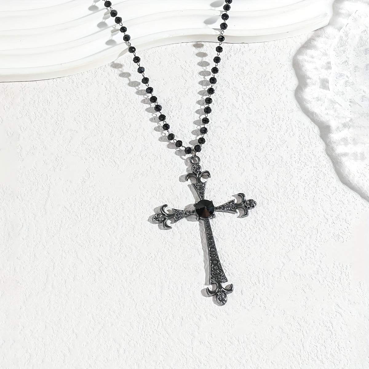 Women's Gothic Punk Cross Pendant Beaded Necklace